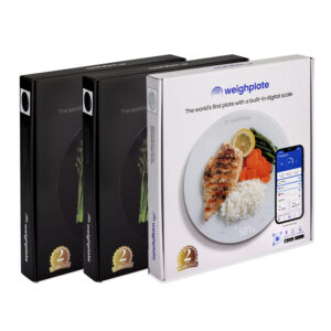 Weighplate smart plates mixed set with two black and one white for automatic calorie and macro tracking