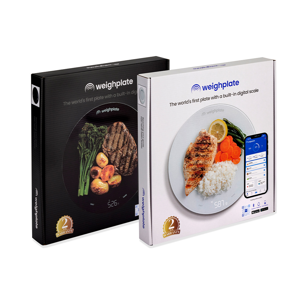 Weighplate smart plate with built-in scale tracking calories and macros in real time