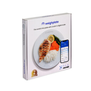 white weighplate packaging box with smart plate and app