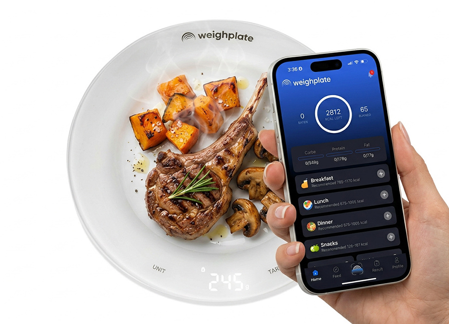Weighplate smart plate with food and app calorie macro tracking