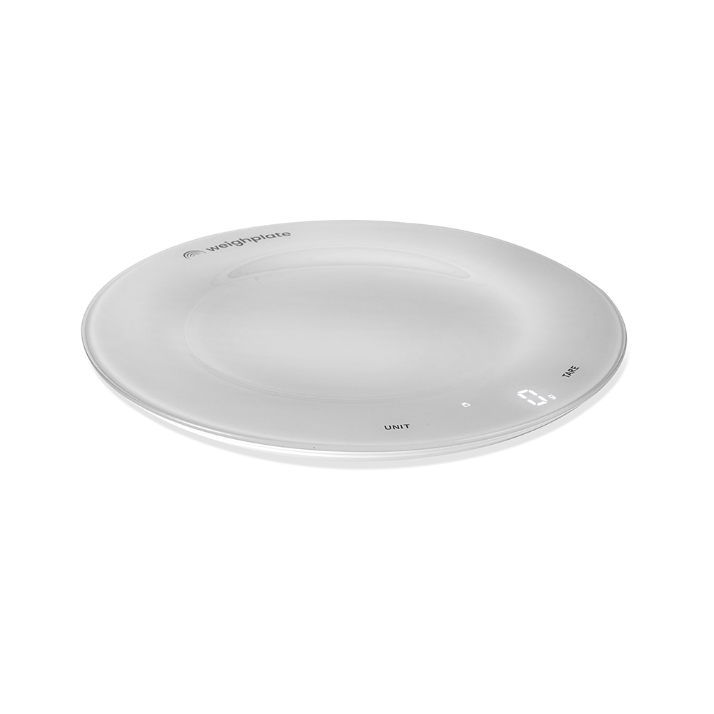 White Weighplate smart plate with built-in digital scale